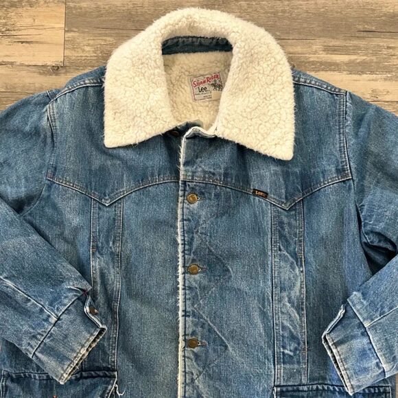 Vintage 70s Lee Storm Rider Sherpa Lined Ranch Denim Trench Coat Size XL/XXL - Picture 3 of 7